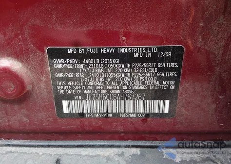 2010 Subaru Forester 2.5X Premium z USA, uszkodzony, nr VIN JF2SH6CC6AH767267